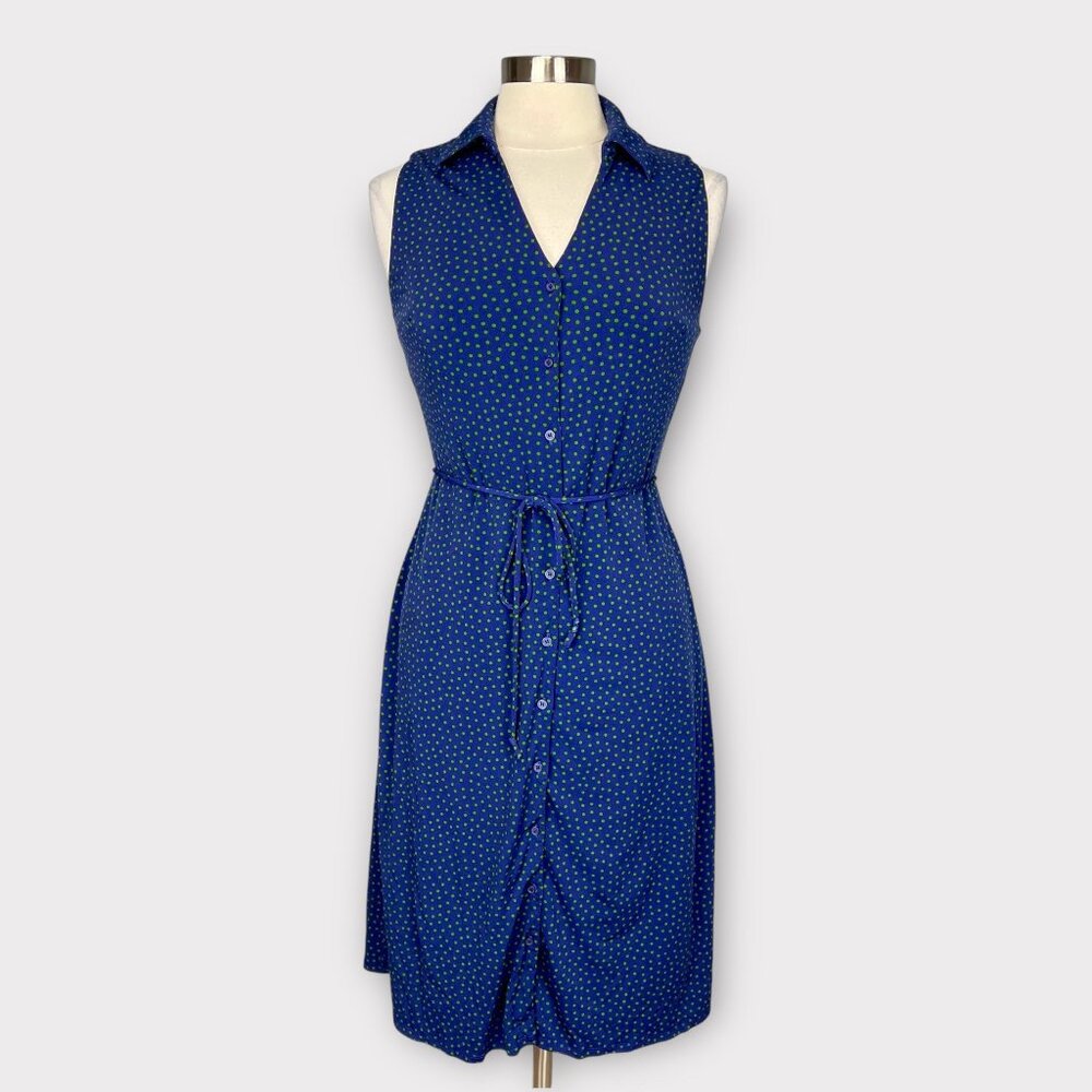 Nicole Miller Womens Blue Polka Dot Sleeveless Dress Tie Waist V Neck size 4